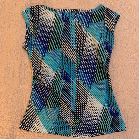NY & Co | Blue Geometric Print Side-tie Blouse - Picture 4 of 4